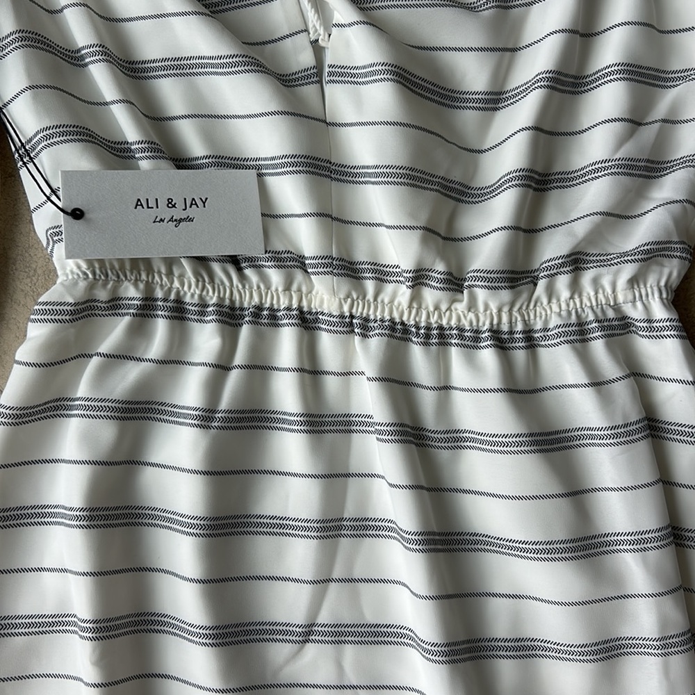 Ali-Jay “Maybe A Mojito Dress” - White base with black stripes and lace up front